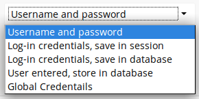 Authentication dropdown selector.