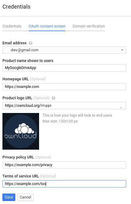 Creating the consent screen.