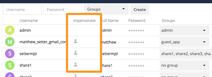 Picking a user to Impersonate.